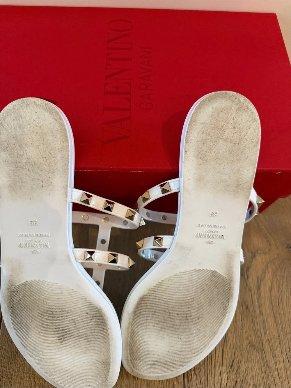 Valentino Garavani White Pyramid-Stud Slide Sandals